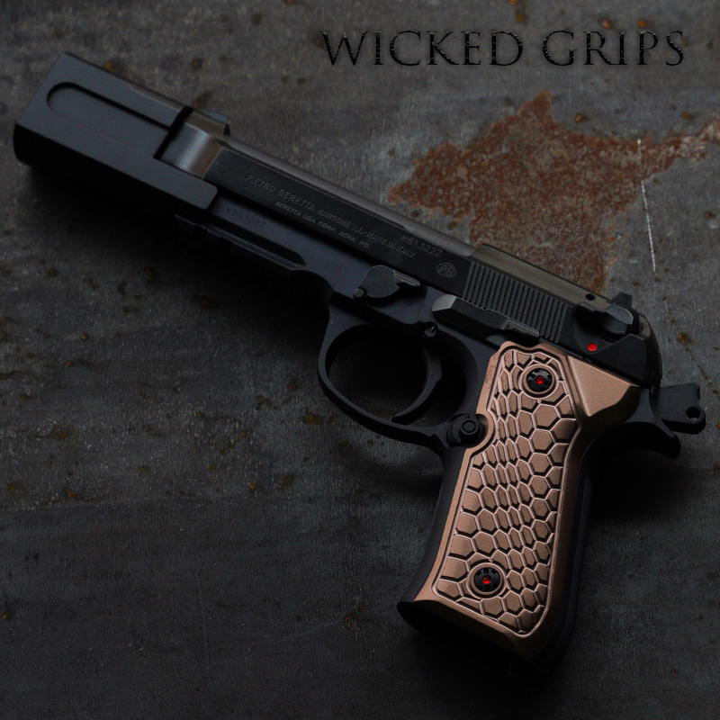 CUSTOM BERETTA PISTOL GRIPS PVD BRONZE HEXWAVE