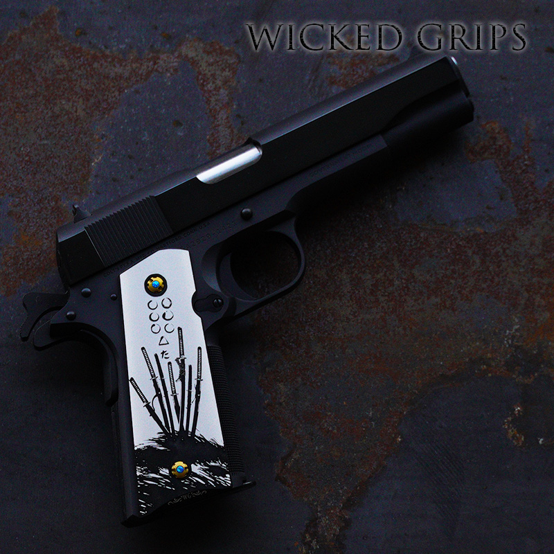 CUSTOM 1911 GRIPS BLACK SEVEN SAMURAI SWORDS