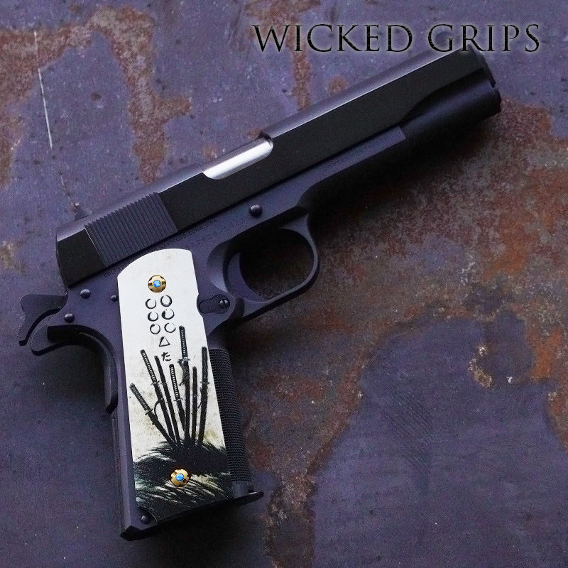 CUSTOM 1911 PISTOL GRIPS SEVEN SAMURAI EMBLEM