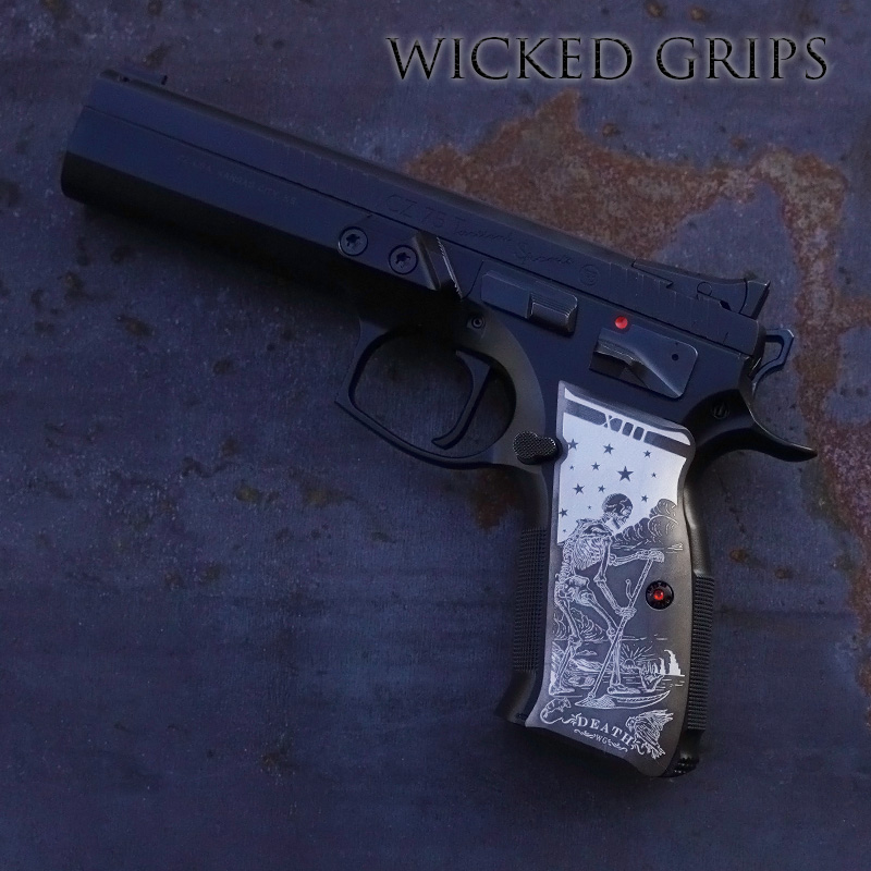 CZ 75 PISTOL GRIPS GUNMETAL PVD ENGRAVED DEATH TAROT