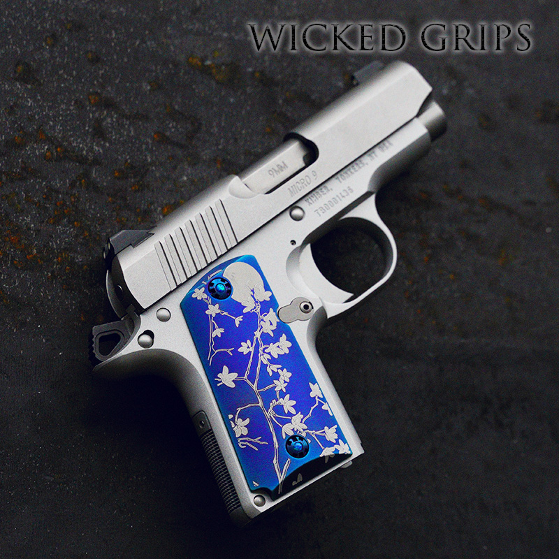 KIMBER MICRO 9MM PISTOL GRIPS BLUE PVD CHERRY BLOSSOMS