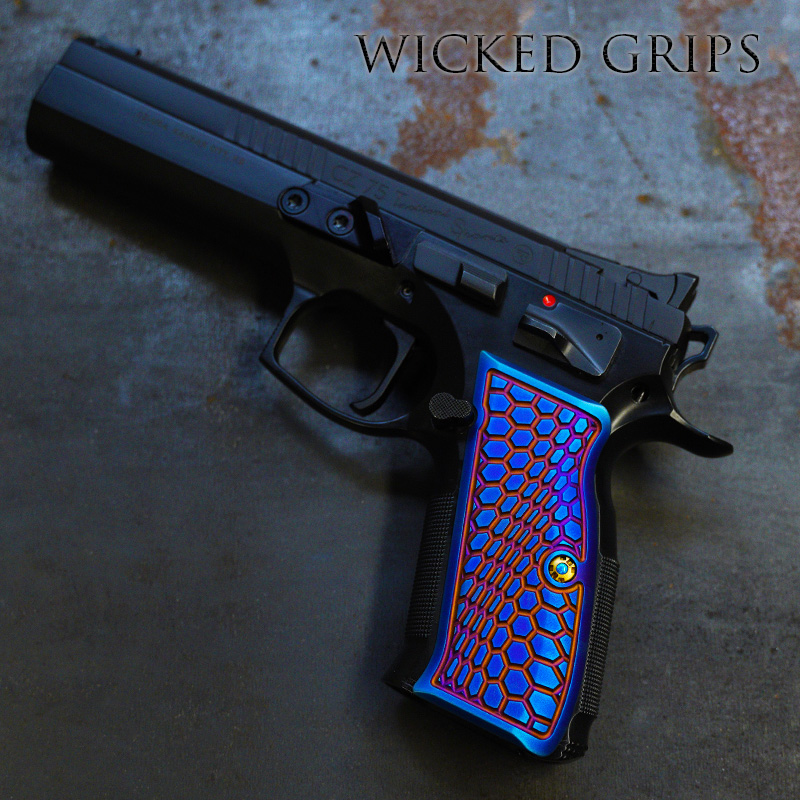 CUSTOM CZ75 PISTOL GRIPS PVD RAINBOW HEXWAVE