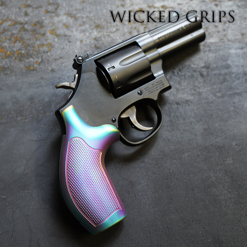 CUSTOM S&W K L X FRAME RAINBOW PVD CHECKERED GRIPS