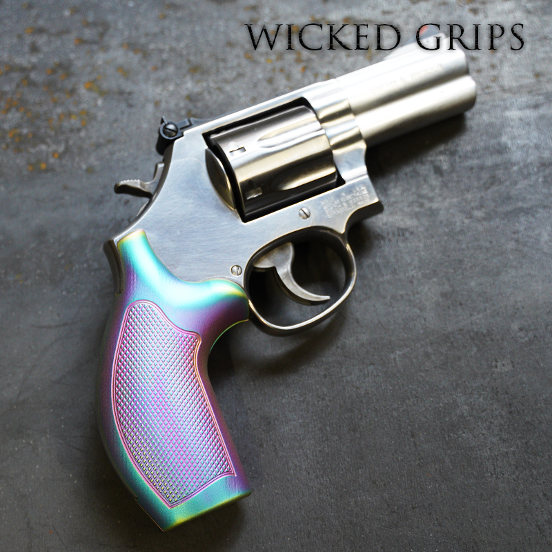 CUSTOM S&W K L X FRAME RAINBOW PVD CHECKERED GRIPS