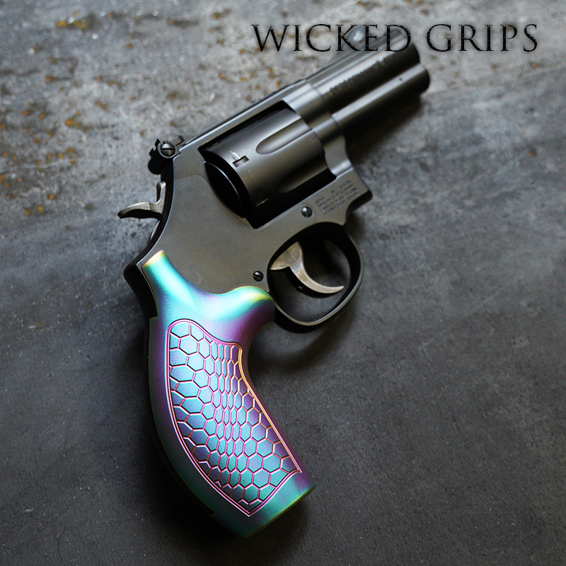 CUSTOM S&W K L X FRAME RAINBOW PVD HEXWAVE GRIPS