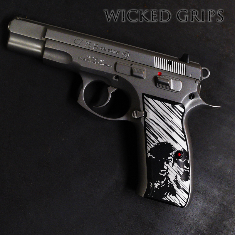 CUSTOM CZ75 PISTOL GRIPS BLACK ENGRAVED SEVEN SAMURAI MIFUNE