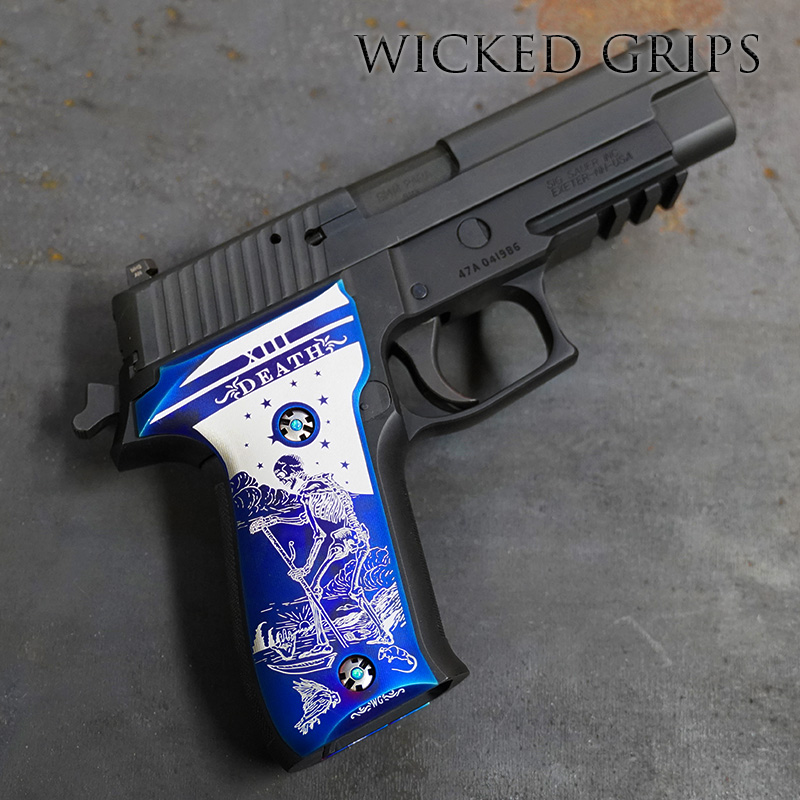 CUSTOM SIG SAUER P226 PISTOL GRIPS BLUE PVD DEATH TAROT