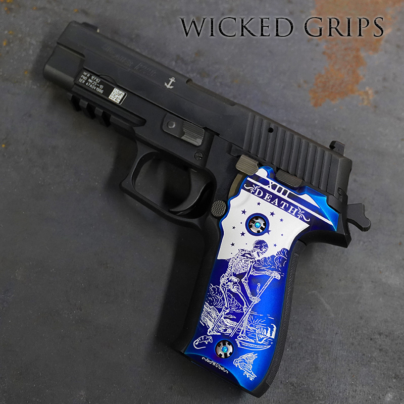 CUSTOM SIG SAUER P226 PISTOL GRIPS BLUE PVD DEATH TAROT