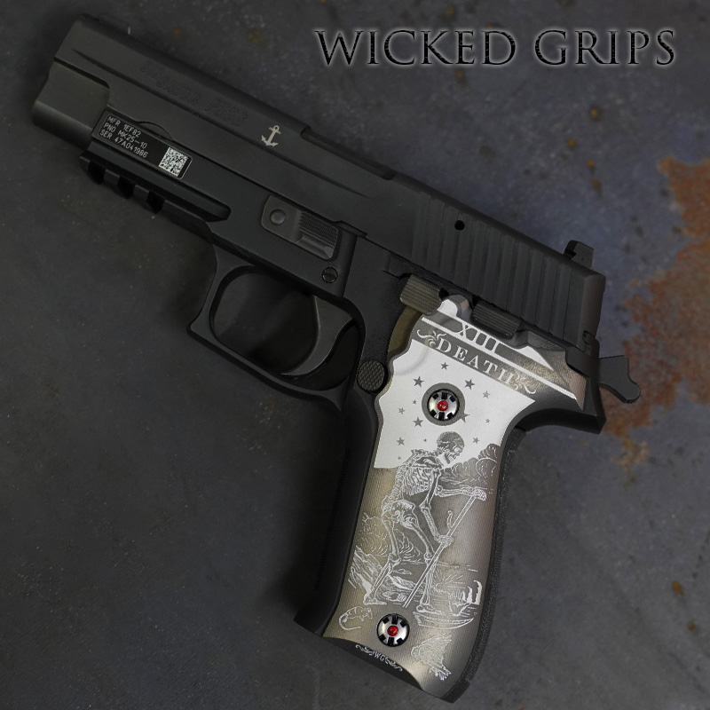 CUSTOM SIG SAUER P226 PISTOL GRIPS GUNMETAL PVD DEATH TAROT