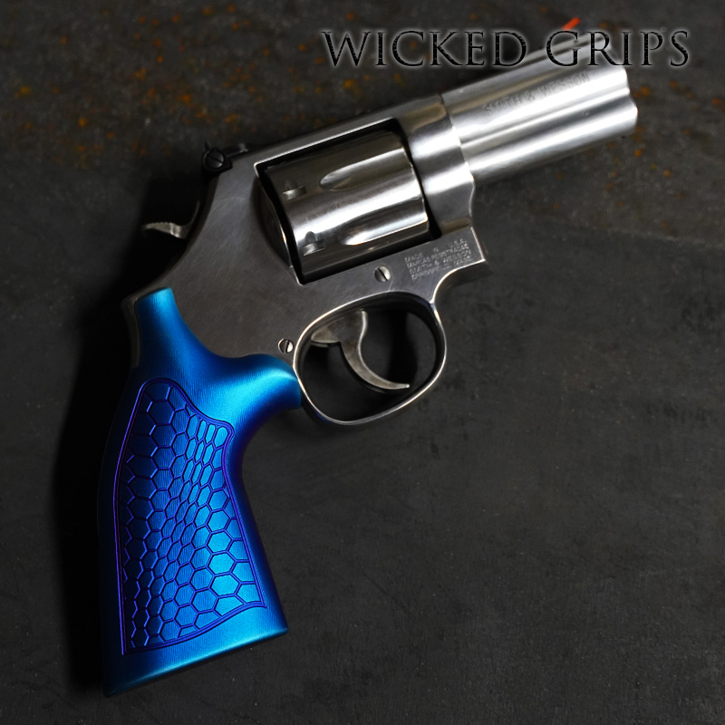 CUSTOM S&W K L X FRAME BLUE PVD HEXWAVE GRIPS