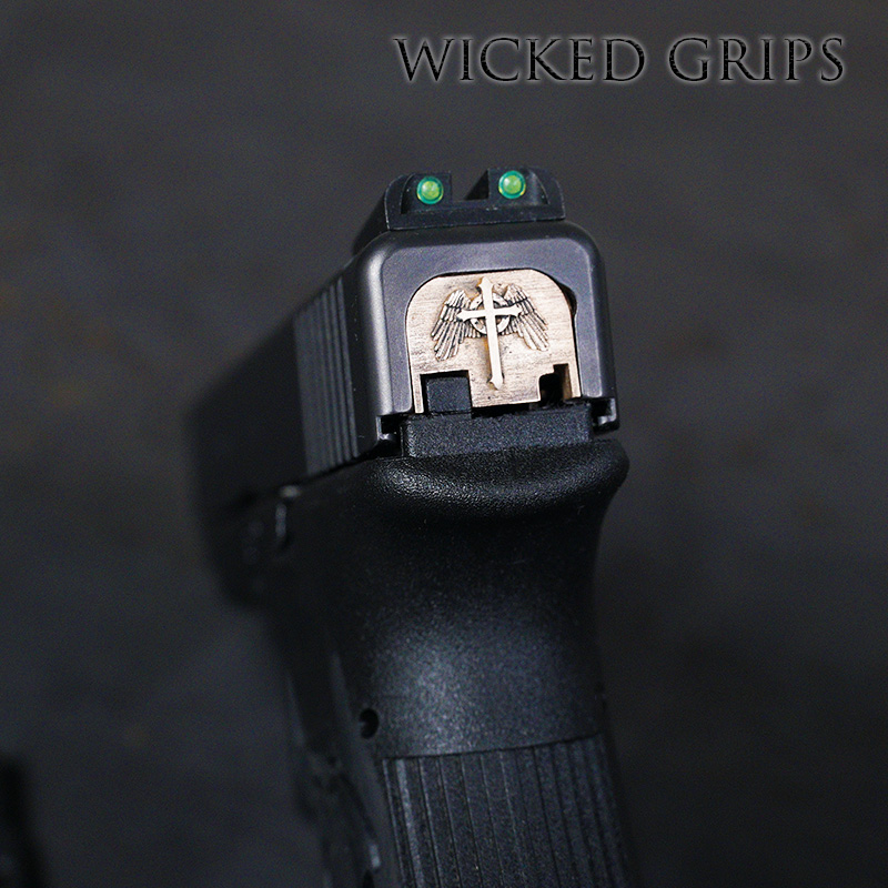 WICKED GRIPS GLOCK SLIDE PLATE PURE BRONZE WINGED CROSS GEN 1-4