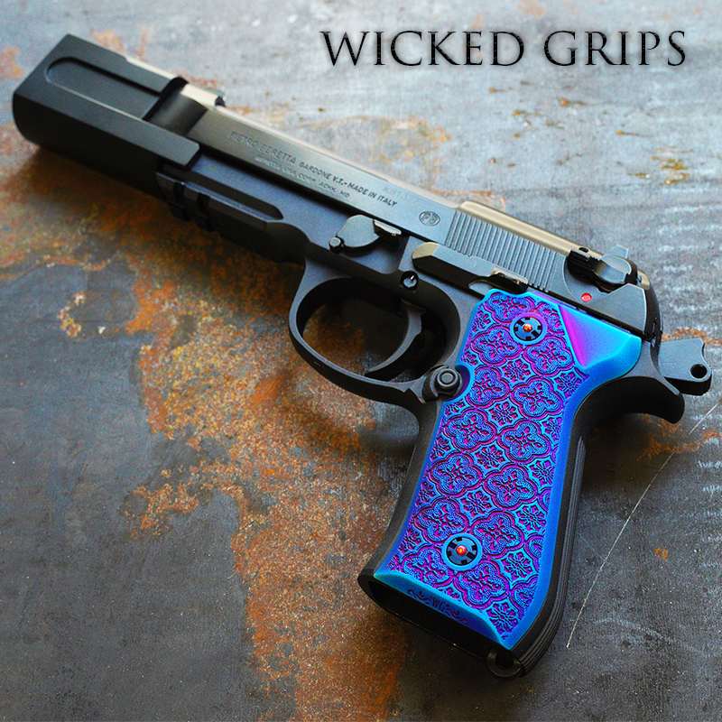 CUSTOM BERETTA 92 GUN GRIPS BLUE BAROQUE TEXTURE