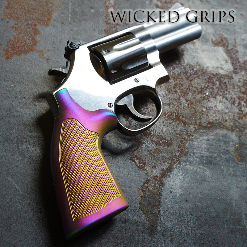 CUSTOM S&W K L X FRAME RAINBOW PVD CHECKERED GRIPS