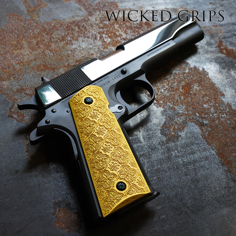 1911 Custom Gun Grips Gold Pvd Baroque Carry Texture 2660