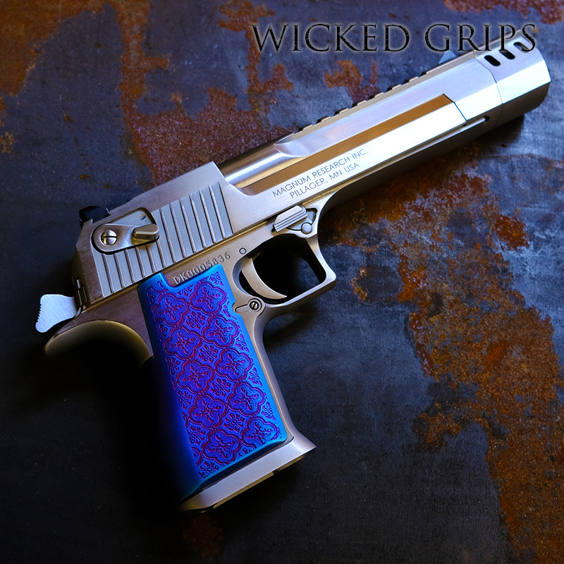 DESERT EAGLE PISTOL GRIPS BLUE PVD DEEP ENGRAVED BAROQUE