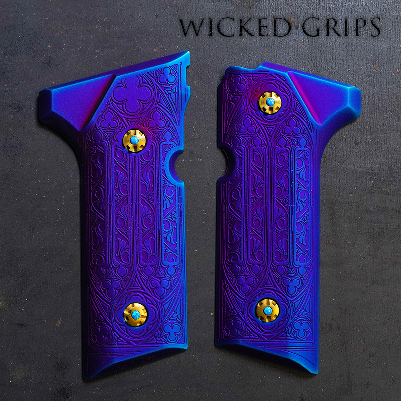 CUSTOM BERETTA 92X PISTOL GRIPS PVD BLUE GOTHIC