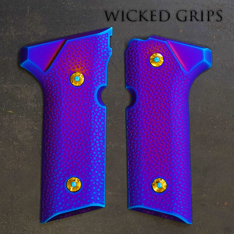 CUSTOM BERETTA 92X PISTOL GRIPS PVD BLUE PEBBLE GRAIN