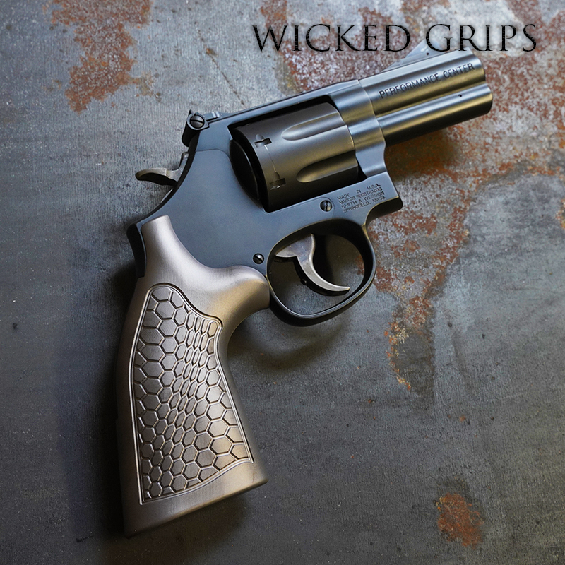 CUSTOM S&W K L X FRAME GUNMETAL PVD HEXWAVE GRIPS