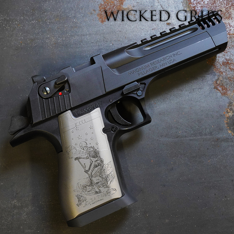 DESERT EAGLE PISTOL GRIPS GUNMETAL PVD DEEP ENGRAVED DEATH TAROT