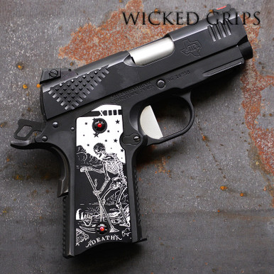 1911 COMPACT OFFICERS PISTOL GRIPS BLACK ENGRAVED DEATH TAROT
