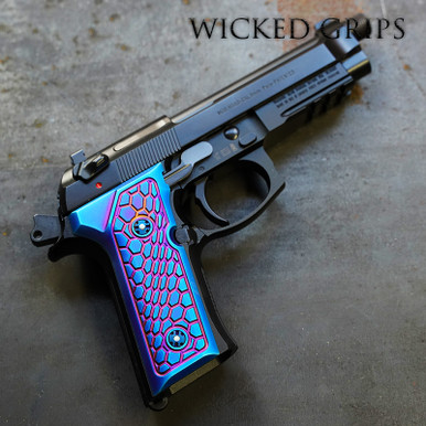 CUSTOM BERETTA 92X M9A3 GRIPS BLUE PVD HEXWAVE