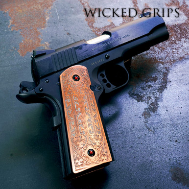 COPPER 1911 PISTOL GRIPS DEEP ENGRAVED GOTHIC SCROLL