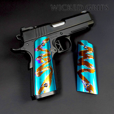 ONE OFF 1911 TITANIUM PISTOL GRIPS TEAL SWIPE