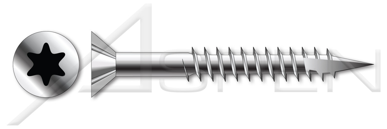 M10 X 300mm Particle Board Screws, Metric, Flat 6Lobe Torx(r) Drive, Nibs  Under Head, Type 17 Point, Part Thread, A4 Stainless Steel, Art. 9147