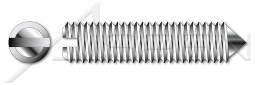 M6-1.0 X 8mm DIN 553 / ISO 7434, Metric, Slotted Set Screws, Cone Point, A2 Stainless Steel