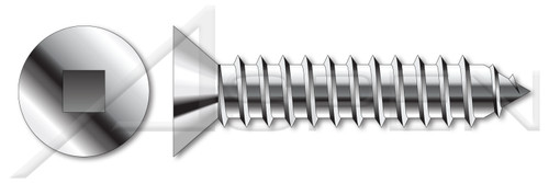 M4.2 X 38mm DIN 7982 / ISO 7050, Metric, Self-Tapping Sheet Metal Screws, Flat Head Square Drive, Full Thread, A2 Stainless Steel