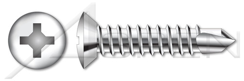 #10 X 1/2" Self-Drilling Screws, Oval Undercut Phillips Drive, Stainless Steel