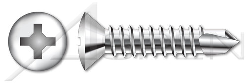#8 X 3/4" Self-Drilling Screws, Oval Phillips Drive, Stainless Steel