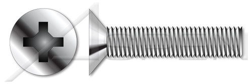 #8-32 X 9/16" Machine Screws, Flat Phillips Drive, 100 Degree Countersink, Full Thread, Stainless Steel