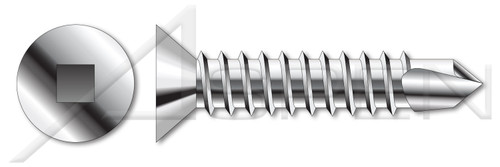 #14 X 1-1/2" Self-Drilling Screws, Flat Square Drive, AISI 410 Stainless Steel