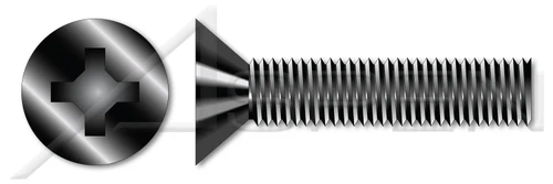 #6-32 X 3/8" Machine Screws, Flat Phillips Drive, 82 Degree Countersink, Full Thread, 18-8 Stainless Steel, Black Oxide