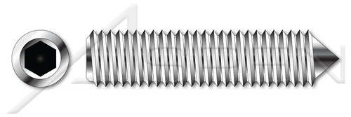 M10-1.5 X 25mm DIN 914 / ISO 4027, Metric, Hex Socket Set Screws, Cone Point, A4 Stainless Steel