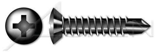 #10 X 1-1/4" Self-Drilling Screws, Oval Phillips Drive, Steel, Black Oxide and Oil