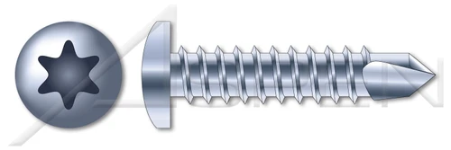 #10 X 3/4" Self-Drilling Screws, Pan 6Lobe Torx(r) Drive, Steel, Zinc Plated and Baked