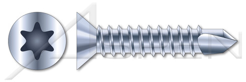 1/4"-14 X 5" Self-Drilling Screws, Flat Head 6Lobe Torx(r) Drive, Steel, Zinc Plated and Baked