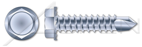 1/4"-14 X 3" Self-Drilling Screws, Hex Indented Washer Head, Locking Serrations, Steel, Zinc Plated and Baked
