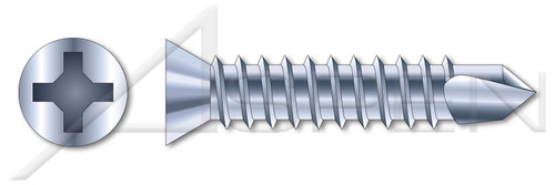 #6 X 1-5/8" Self-Drilling Screws, Flat Trim Head Phillips Drive, Steel, Zinc Plated