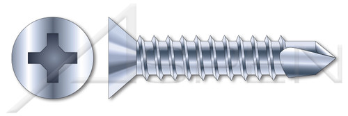 #12-14 X 1-1/2" Self-Drilling Screws, Flat Phillips Drive, Steel, Zinc Plated and Baked