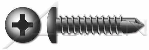#6 X 3/4" Self-Drilling Screws, Pan Phillips Drive, Steel, Black Zinc and Baked