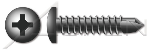 #8 X 1-1/4" Self-Drilling Screws, Pan Phillips Drive, Steel, Black Zinc and Baked