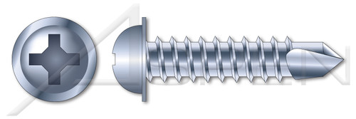 #10-16 X 2" Self-Drilling Screws, Round Washer Head Phillips Drive, Steel, Zinc Plated and Baked
