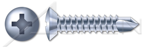 #10 X 1/2" Self-Drilling Screws, Oval Undercut Phillips Drive, Steel, Zinc Plated and Baked