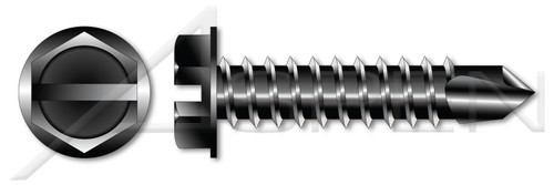 #10 X 1/2" Self-Drilling Screws, Hex Indented Washer, Slotted, Steel, Black Oxide and Oil