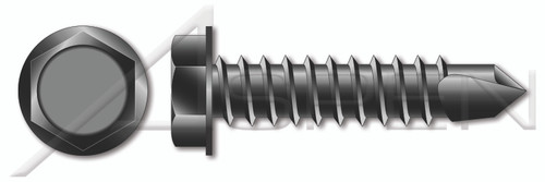 #10-16 X 1/2" Self-Drilling Screws, Hex Indented Washer Head, Steel, Black Zinc and Baked