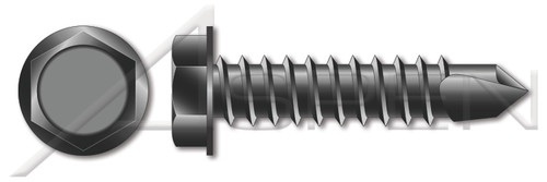 #14 X 1-1/4" Self-Drilling Screws, Hex Indented Washer Head, Steel, Black Zinc and Baked