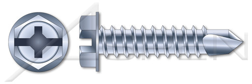 #8 X 1/2" Self-Drilling Screws, Hex Indented Washer Phillips/Slot Combo Drive, Steel, Zinc Plated and Baked